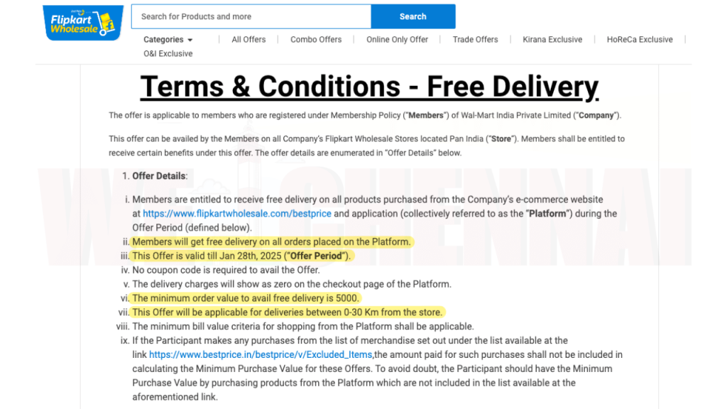 Flipkart Wholesale’s delivery policy